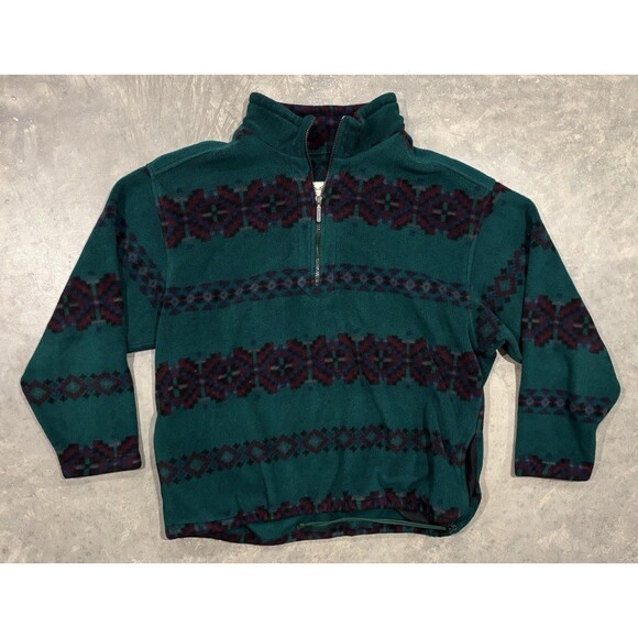 Vtg 90’s Eddie Bauer Aztec Leaf 1/4 Zip Heavy Fleece Pullover Jacket Men’s XL - Picture 1 of 6